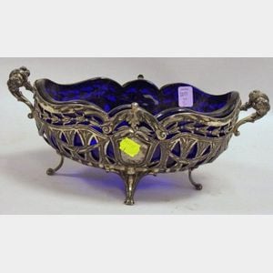 Continental Silver Plated Cobalt Glass Lined Center Bowl.