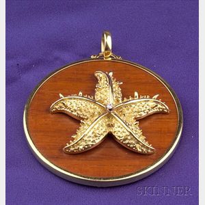 18kt Gold, Wood, and Diamond Starfish Pendant