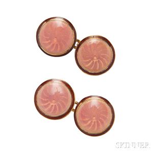 Pair of 18kt Gold Pink Enameled Cuff Links