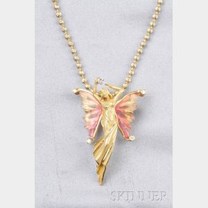 18kt Gold, Tourmaline, and Diamond Fairy Pendant/Brooch