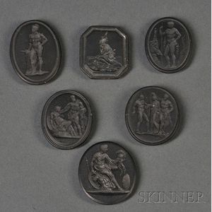Six Wedgwood Black Basalt Intaglio Medallions