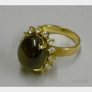 18kt Gold, Black Star Sapphire and Diamond Ring