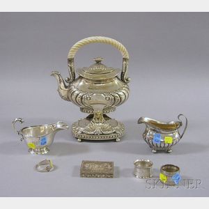 Seven Pieces of Silver and Silver Plate Serving and Vanity Items