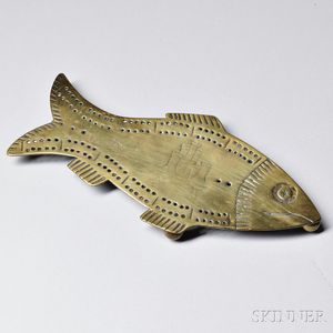Engraved Brass Fish-form Cribbage Board