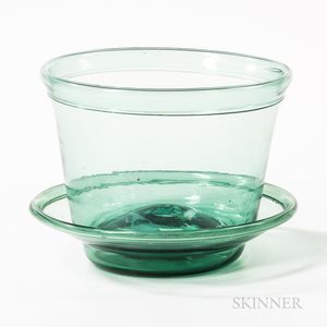 Light Green Glass Flowerpot and Plate