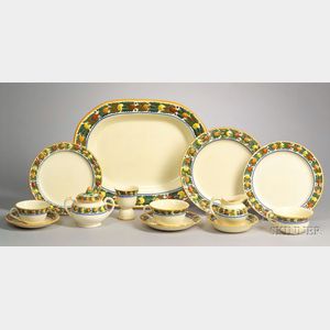 Ninety-four Piece Adams Hand-painted Embossed Titian Ware Dinner Service.