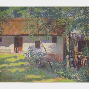 Framed Oil on Canvas Landscape with a House by Kalman Oswald (American, 1888-1975)
