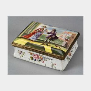 Handpainted Figural Enameled Copper Table Snuff Box