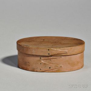 Shaker Salmon-painted Pine and Maple Oval Box