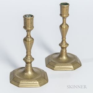 Pair of Engraved Brass Candlesticks