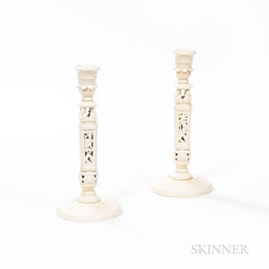 Pair of Wedgwood Queen's Ware Candlesticks