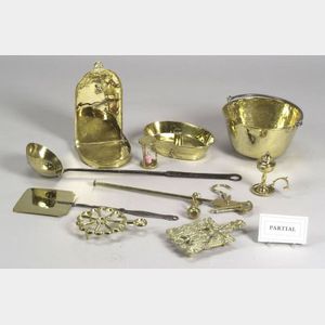 Nineteen Assorted Brass Hearth and Lighting Related Items