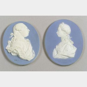 Two Wedgwood Light Blue Jasper Dip Portrait Medallions