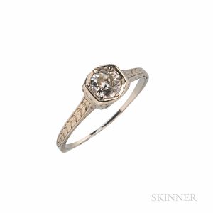Art Deco 18kt White Gold and Diamond Solitaire