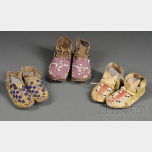Three Pairs of Plains Infant's Moccasins