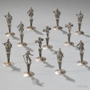 Twelve French Figural .800 Silver Place Card Holders