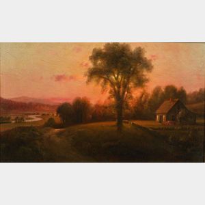 Bradley A. Bucklin (American, 1824-1915) Cabin Overlooking the River Valley