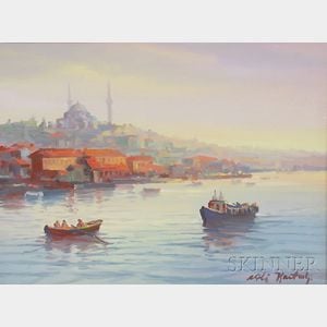 Framed Oil on Canvas View of Istanbul, Turkey, Southeast European School, 20th Century