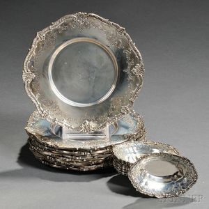Eleven Graff, Washbourne & Dunn Sterling Silver Dessert Plates and Nut Cups