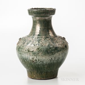 Large Iridescent Green-glazed Jar