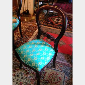 Set of Four Asian Victorian-style Upholstered Carved Hardwood Parlor Side Chairs.