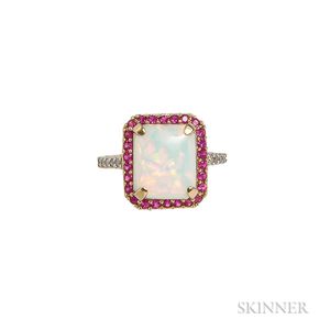 14kt Gold, Opal, Ruby, and Diamond Ring