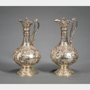 Pair of Irish Victorian Silver Ewers