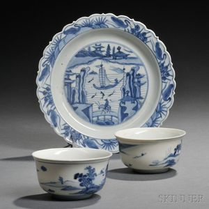 Three Blue and White Tableware Items