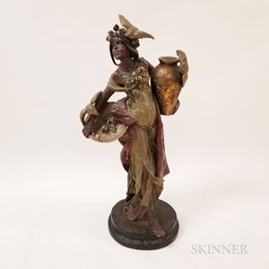 Neoclassical-style Polychrome Plaster Statue of a Woman