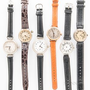 Six Illinois Watch Co. Military Trench Wristwatches