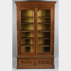 Pair of Renaissance Revival Walnut Library Bookcases