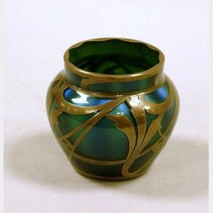 Sterling Silver Overlay Blue Glass Vase.