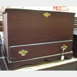 Dark Stained Pine Blanket Chest over Long Drawer.