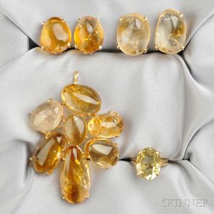 Group of 14kt Gold and Cabochon Citrine Jewelry Items