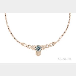 Art Deco Platinum, Aquamarine, and Diamond Necklace