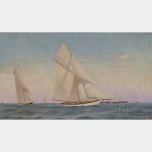 Unframed Oil on Canvas Yachting View Attributed to Wesley Elbridge Webber (American, 1841-1914)