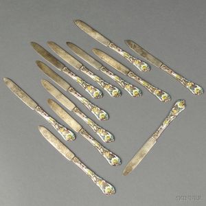 Twelve Gorham Hanover Pattern Gold-washed and Enameled Fruit Knives