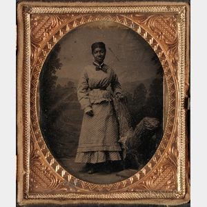 Tintype Depicting an African American Woman Standing in a Landscape Setting