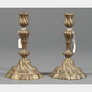 Pair of Louis XV-style Gilded Metal Candlesticks