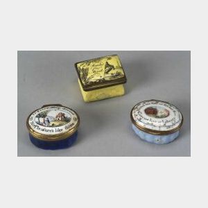 Three Enameled Copper Snuff or Patch Boxes