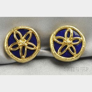 18kt Gold and Enamel Earclips, Schlumberger, Tiffany & Co.