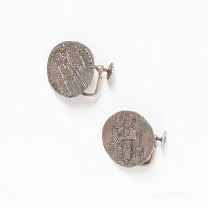 Pair of Byzantine Coin Earrings. 