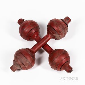 Pair of Red-painted Cast Iron Dumbbells