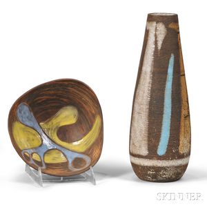 Two Mid-century Glazed Ceramic Items