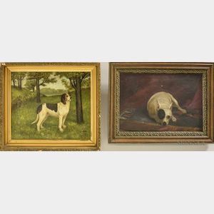 Two Framed Oil on Canvas Portraits of Dogs. 