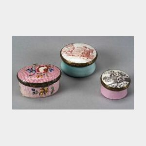 Three Enameled Copper Snuff or Patch Boxes