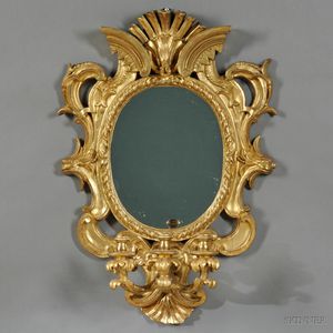 Italian-style Giltwood Three-light Wall Sconce with Mirrored Back