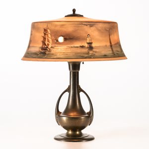 Pairpoint Table Lamp Painted with New Bedford Harbor Shade