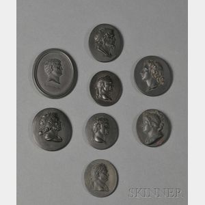 Eight Wedgwood Black Basalt Oval Portrait Medallions