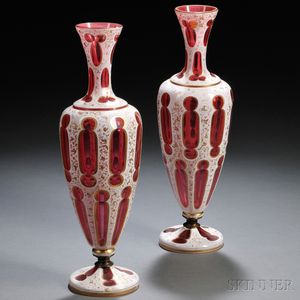 Pair of Bohemian Overlay Glass Vases